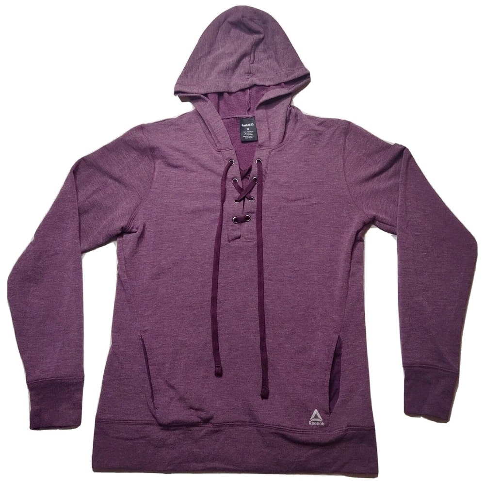 REEBOK LACE-UP Men Size Small Purple Long Sleeve‎ Henley Lightweight Hoodie